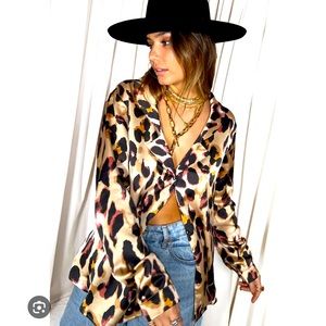 Never Fully Dressed Chester Leopard Print Silk Blouse